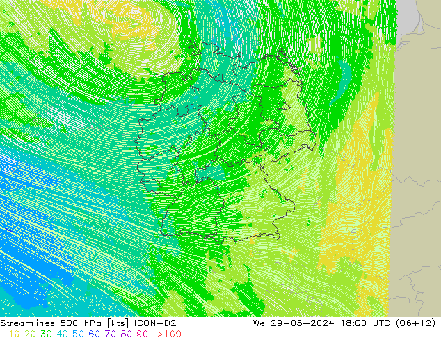 Stromlinien 500 hPa ICON-D2 Mi 29.05.2024 18 UTC