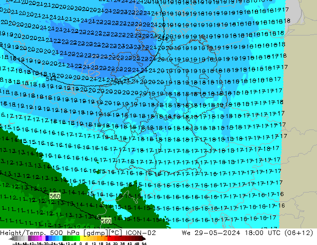 Height/Temp. 500 гПа ICON-D2 ср 29.05.2024 18 UTC