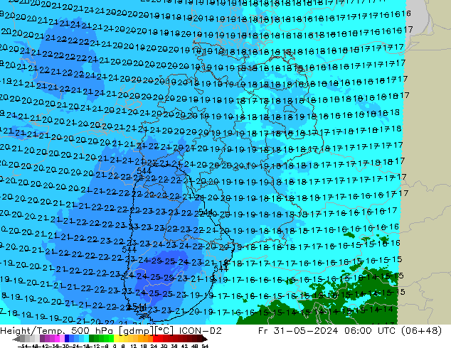 Yükseklik/Sıc. 500 hPa ICON-D2 Cu 31.05.2024 06 UTC