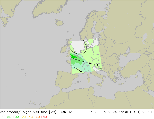 Prąd strumieniowy ICON-D2 śro. 29.05.2024 15 UTC