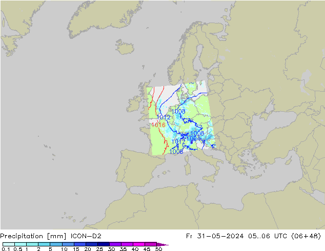 Niederschlag ICON-D2 Fr 31.05.2024 06 UTC