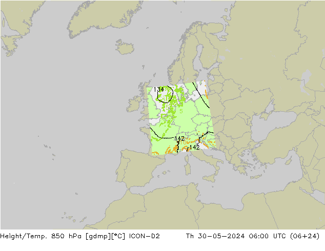 Height/Temp. 850 hPa ICON-D2 Th 30.05.2024 06 UTC