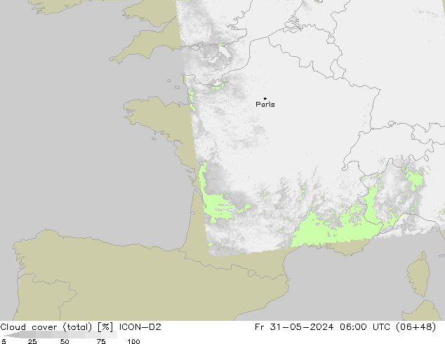 Bewolking (Totaal) ICON-D2 vr 31.05.2024 06 UTC