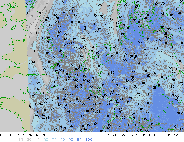 RH 700 hPa ICON-D2 pt. 31.05.2024 06 UTC