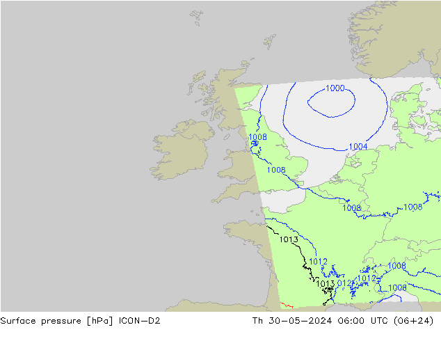 приземное давление ICON-D2 чт 30.05.2024 06 UTC