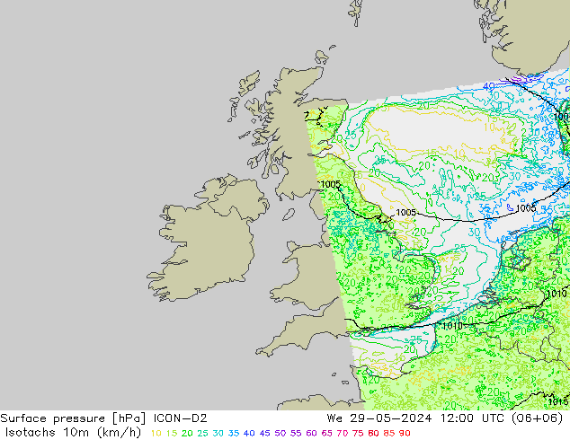 Isotachs (kph) ICON-D2 St 29.05.2024 12 UTC