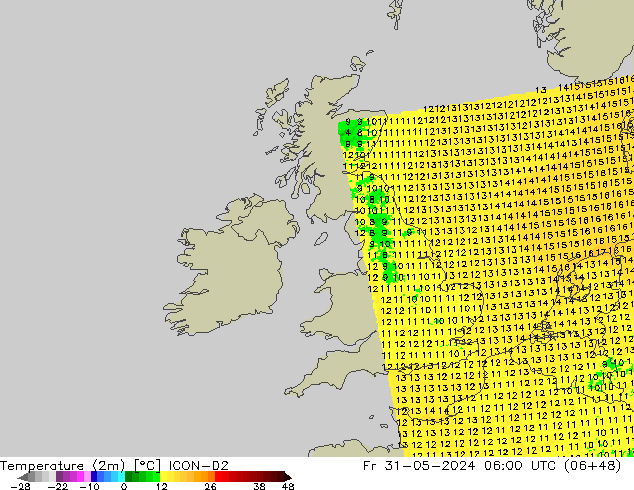 Sıcaklık Haritası (2m) ICON-D2 Cu 31.05.2024 06 UTC