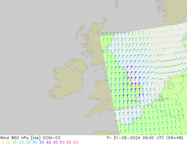 wiatr 850 hPa ICON-D2 pt. 31.05.2024 06 UTC