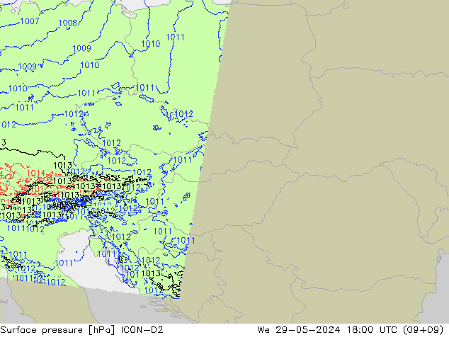 pression de l'air ICON-D2 mer 29.05.2024 18 UTC