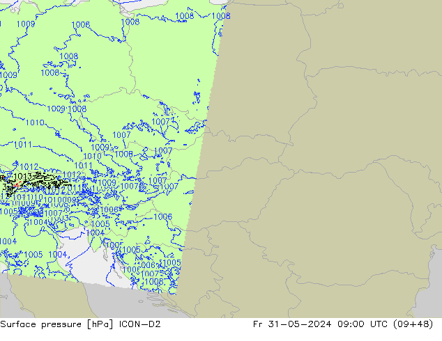 pression de l'air ICON-D2 ven 31.05.2024 09 UTC