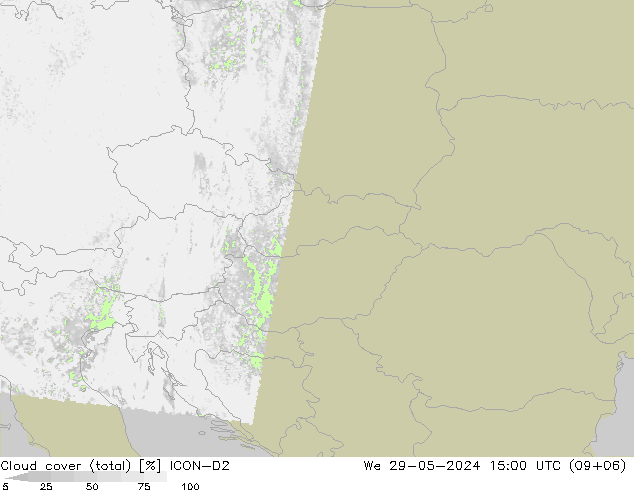 Nubes (total) ICON-D2 mié 29.05.2024 15 UTC