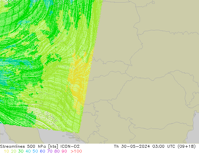 Stroomlijn 500 hPa ICON-D2 do 30.05.2024 03 UTC