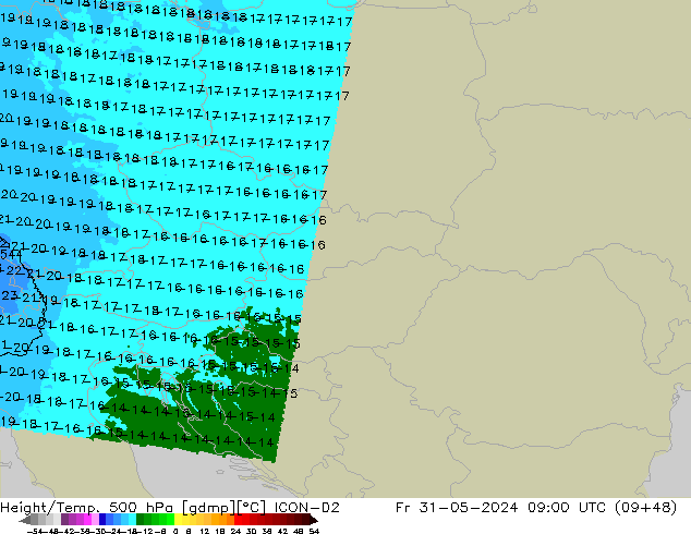 Géop./Temp. 500 hPa ICON-D2 ven 31.05.2024 09 UTC