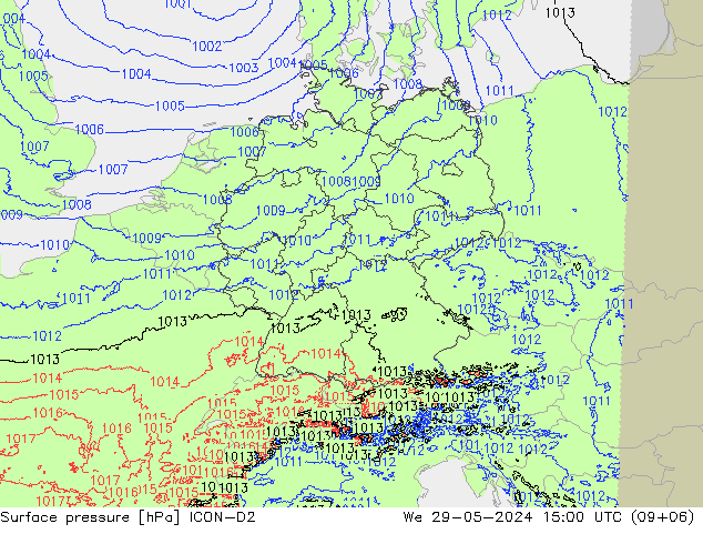 Yer basıncı ICON-D2 Çar 29.05.2024 15 UTC