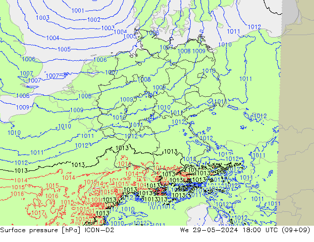 Surface pressure ICON-D2 We 29.05.2024 18 UTC