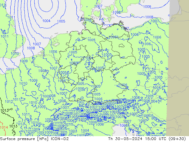 pression de l'air ICON-D2 jeu 30.05.2024 15 UTC