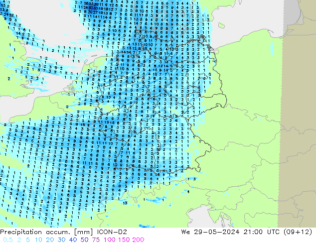 Precipitación acum. ICON-D2 mié 29.05.2024 21 UTC