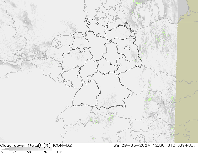 Wolken (gesamt) ICON-D2 Mi 29.05.2024 12 UTC