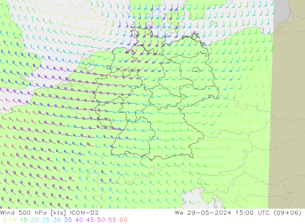 Wind 500 hPa ICON-D2 We 29.05.2024 15 UTC