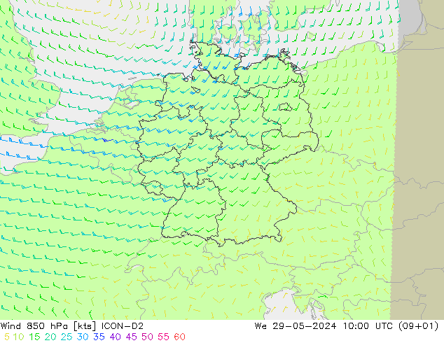 Wind 850 hPa ICON-D2 St 29.05.2024 10 UTC