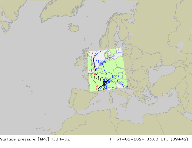 Luchtdruk (Grond) ICON-D2 vr 31.05.2024 03 UTC