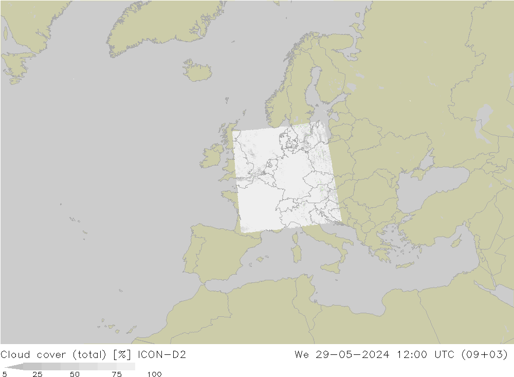 Wolken (gesamt) ICON-D2 Mi 29.05.2024 12 UTC
