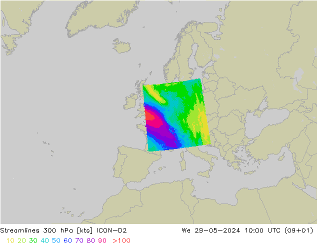 Rüzgar 300 hPa ICON-D2 Çar 29.05.2024 10 UTC