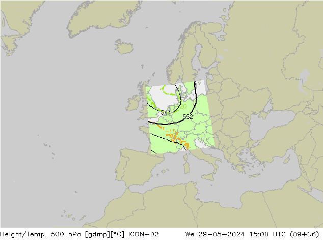 Height/Temp. 500 hPa ICON-D2 St 29.05.2024 15 UTC