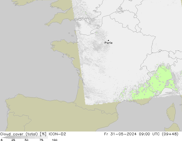 Nuages (total) ICON-D2 ven 31.05.2024 09 UTC