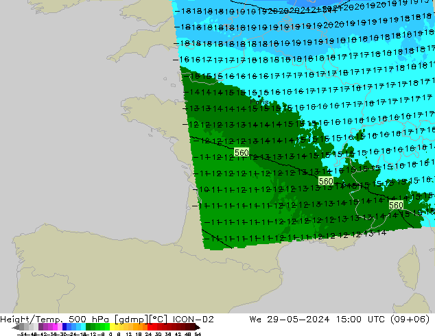 Hoogte/Temp. 500 hPa ICON-D2 wo 29.05.2024 15 UTC