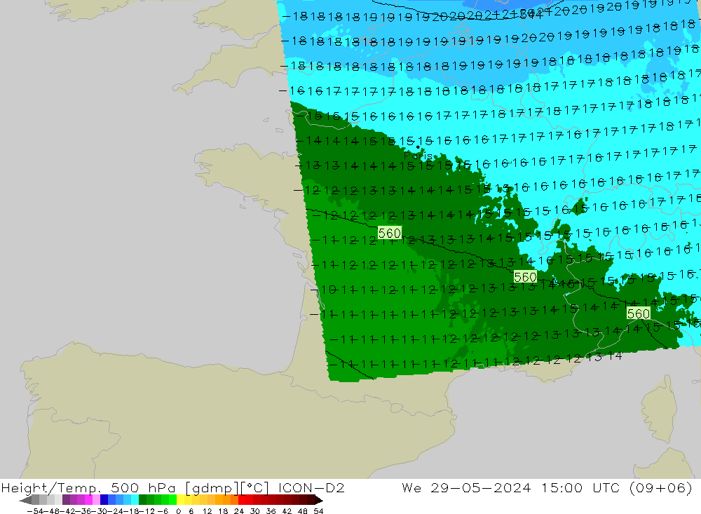 Height/Temp. 500 hPa ICON-D2 We 29.05.2024 15 UTC