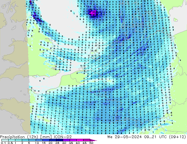 Yağış (12h) ICON-D2 Çar 29.05.2024 21 UTC