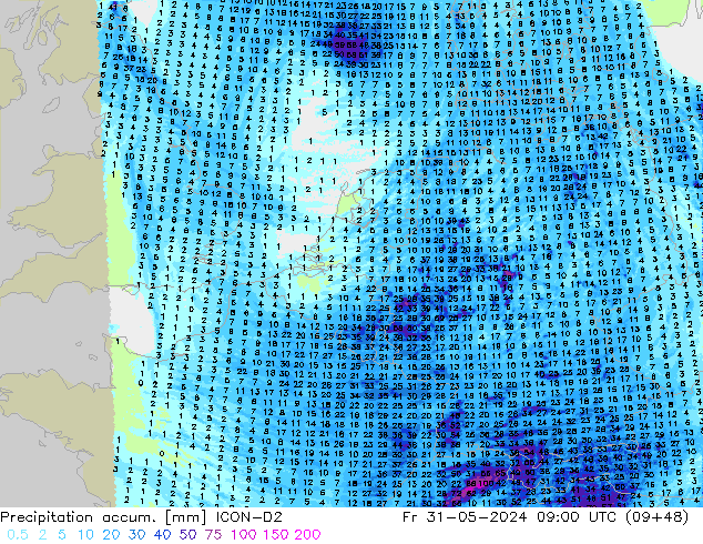 Precipitation accum. ICON-D2  31.05.2024 09 UTC