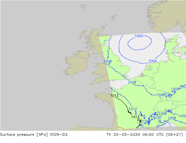 pression de l'air ICON-D2 jeu 30.05.2024 06 UTC