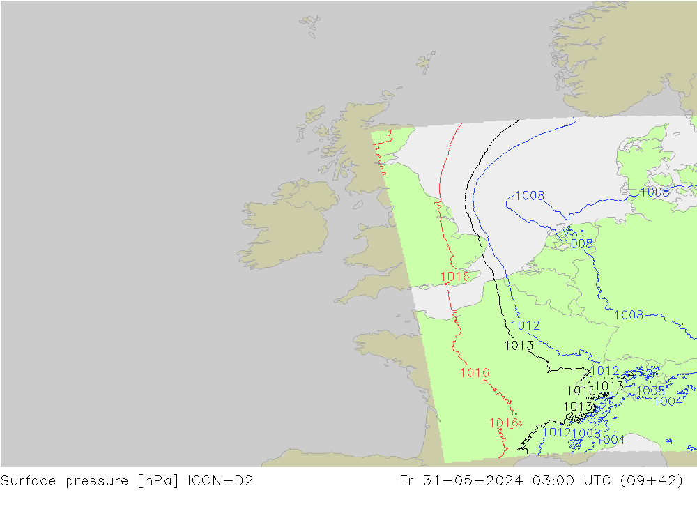 приземное давление ICON-D2 пт 31.05.2024 03 UTC