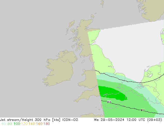 Jet stream/Height 300 hPa ICON-D2 We 29.05.2024 12 UTC