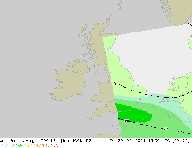 Jet stream ICON-D2 Qua 29.05.2024 15 UTC