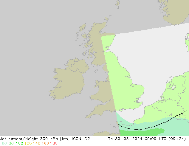 Prąd strumieniowy ICON-D2 czw. 30.05.2024 09 UTC