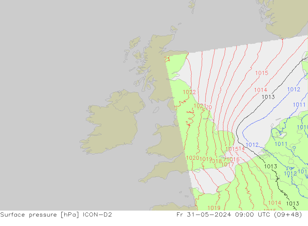 Surface pressure ICON-D2 Fr 31.05.2024 09 UTC