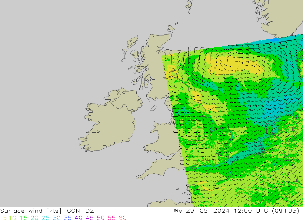 Surface wind ICON-D2 We 29.05.2024 12 UTC