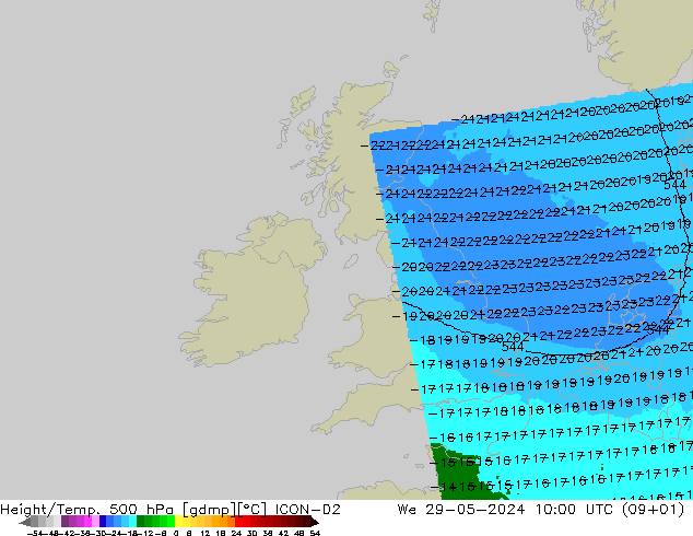 Hoogte/Temp. 500 hPa ICON-D2 wo 29.05.2024 10 UTC