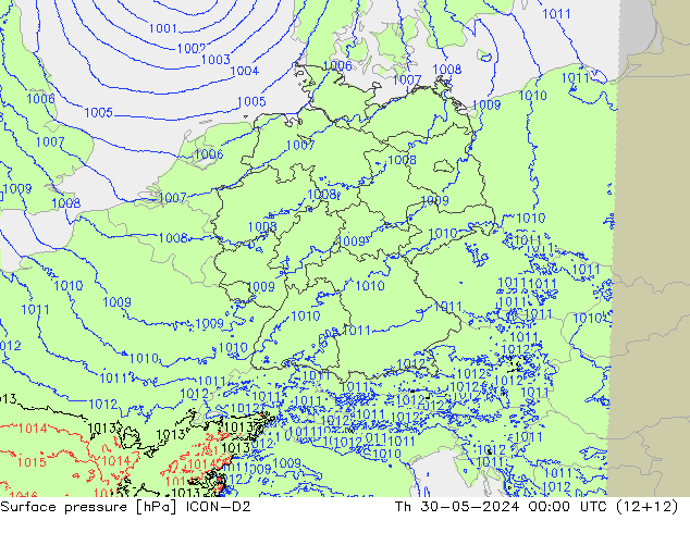 приземное давление ICON-D2 чт 30.05.2024 00 UTC