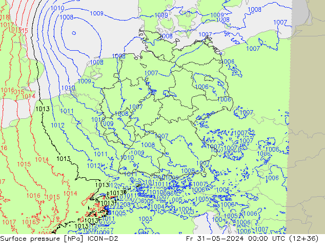 Luchtdruk (Grond) ICON-D2 vr 31.05.2024 00 UTC