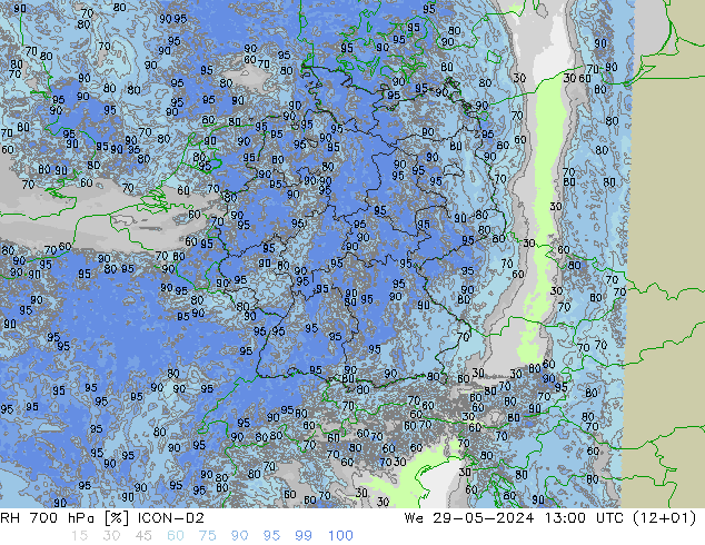 RH 700 hPa ICON-D2 St 29.05.2024 13 UTC