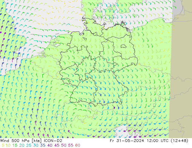 Vento 500 hPa ICON-D2 ven 31.05.2024 12 UTC