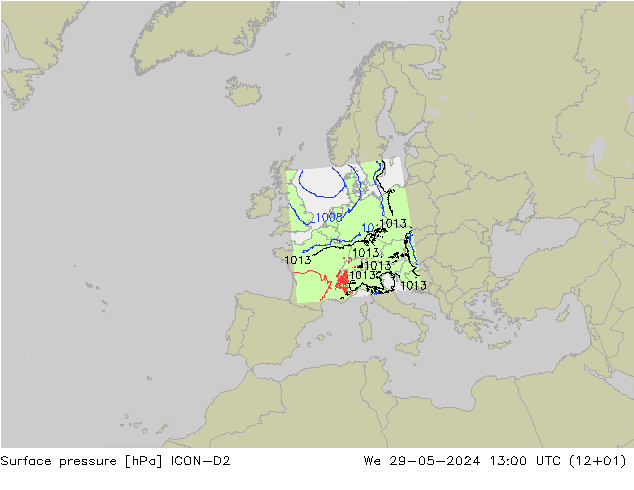 приземное давление ICON-D2 ср 29.05.2024 13 UTC