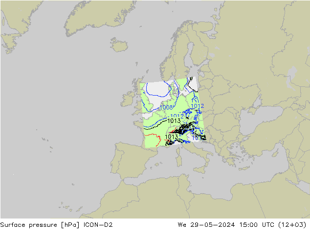 Bodendruck ICON-D2 Mi 29.05.2024 15 UTC