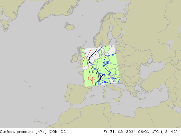 Atmosférický tlak ICON-D2 Pá 31.05.2024 06 UTC