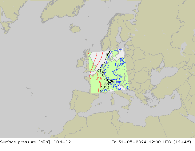 Surface pressure ICON-D2 Fr 31.05.2024 12 UTC