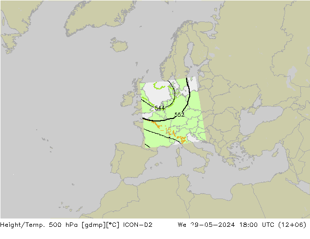 Géop./Temp. 500 hPa ICON-D2 mer 29.05.2024 18 UTC